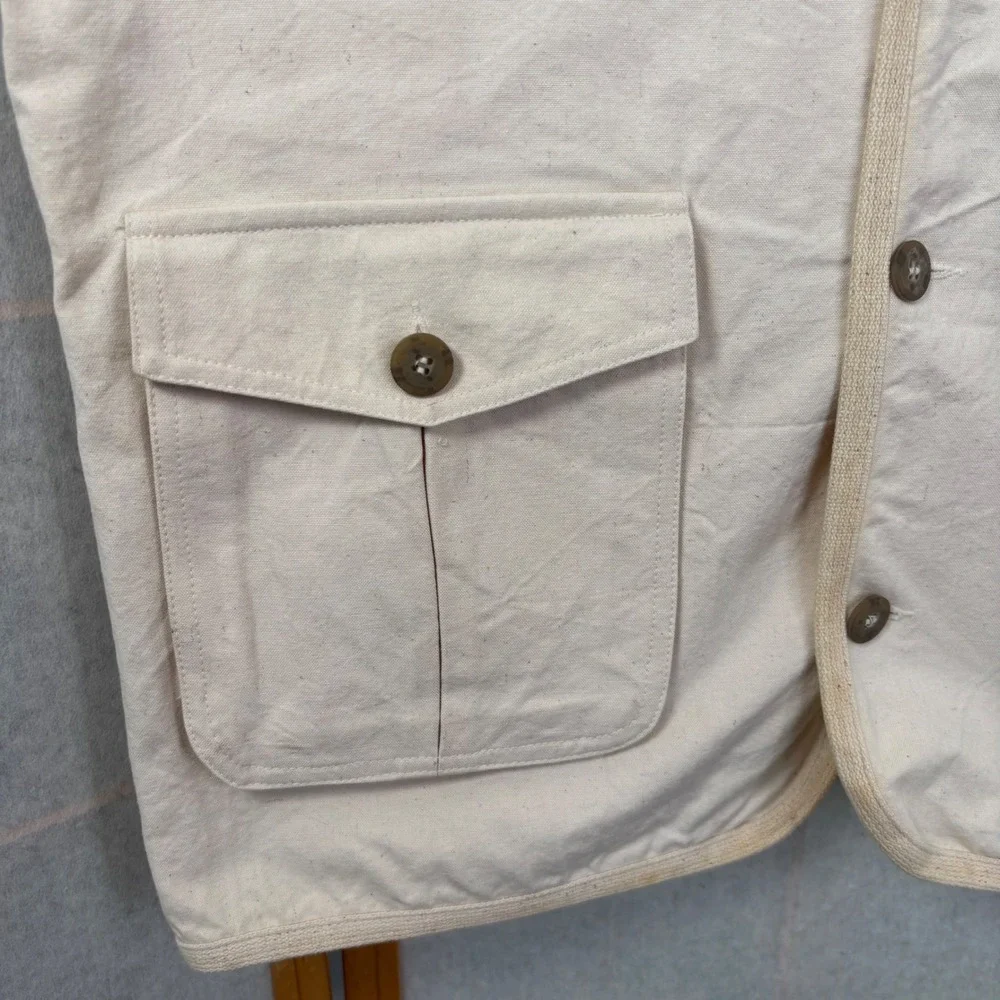 J Peterman Company Mens‎ Cotton Canvas Safari Utility Vest Cream Natural Medium